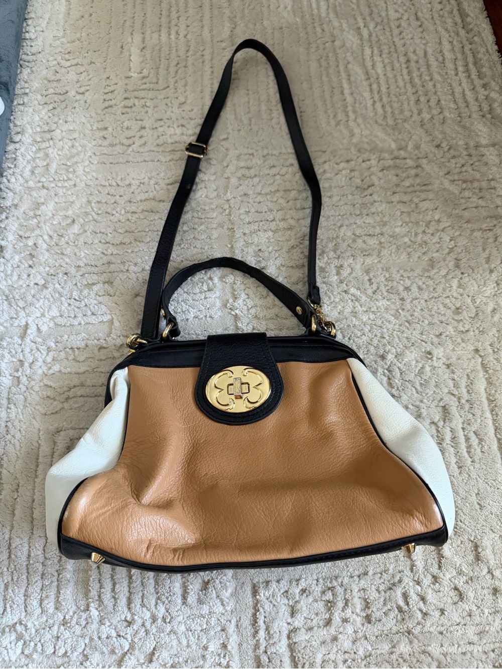 Emma Fox Two-Tone Tan and White Leather Satchel
